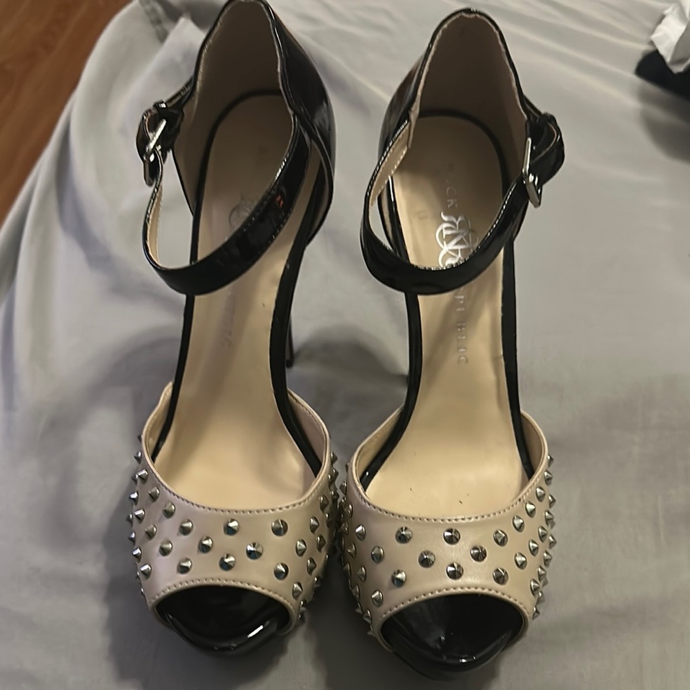 Studded Black and Cream Women's Heels